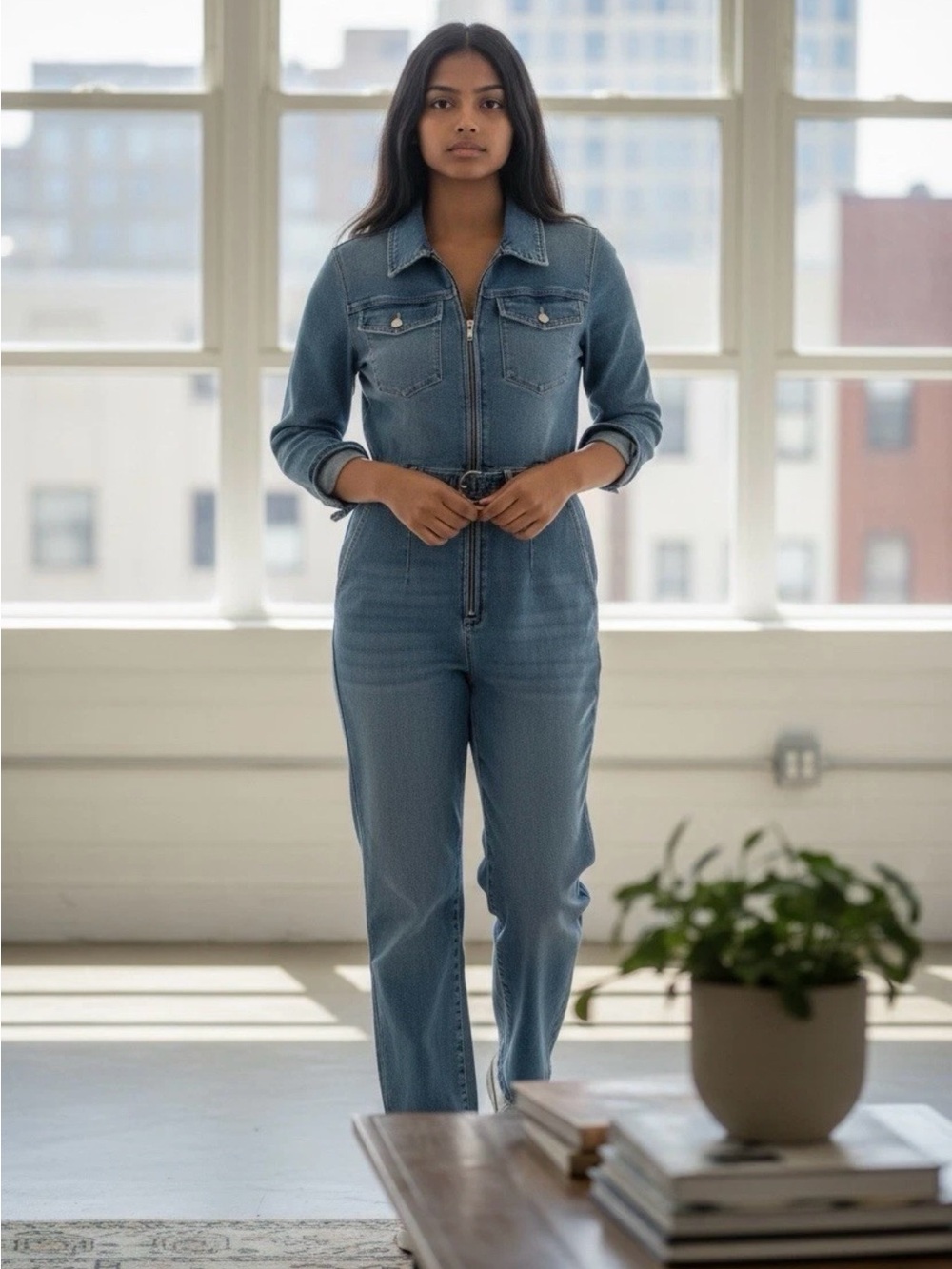 GOOD AMERICAN Fit For Success Denim STRETCH Jumpsuit Women’s Sz 4